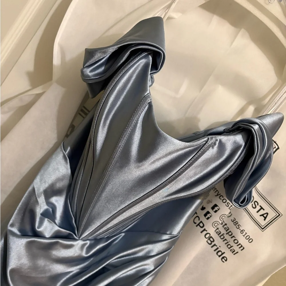 Sherri Hill Light Blue Satin Prom Dress 54923 - Picture 2 of 4